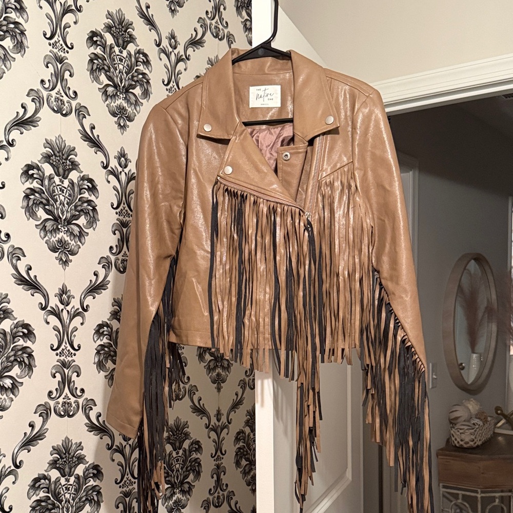 Tan Leather Jacket with Fringe
